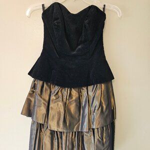 Laura Ashley Vintage 80s 90s Black Velvet Gold Taffeta Party Dress Size 8
